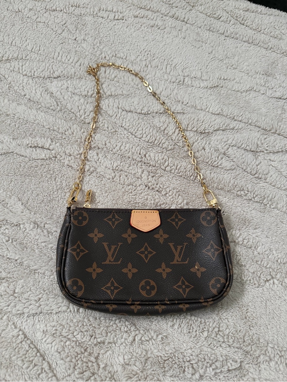 Designer inspiredBrown Monogram Mini Pochette with Gold Chain